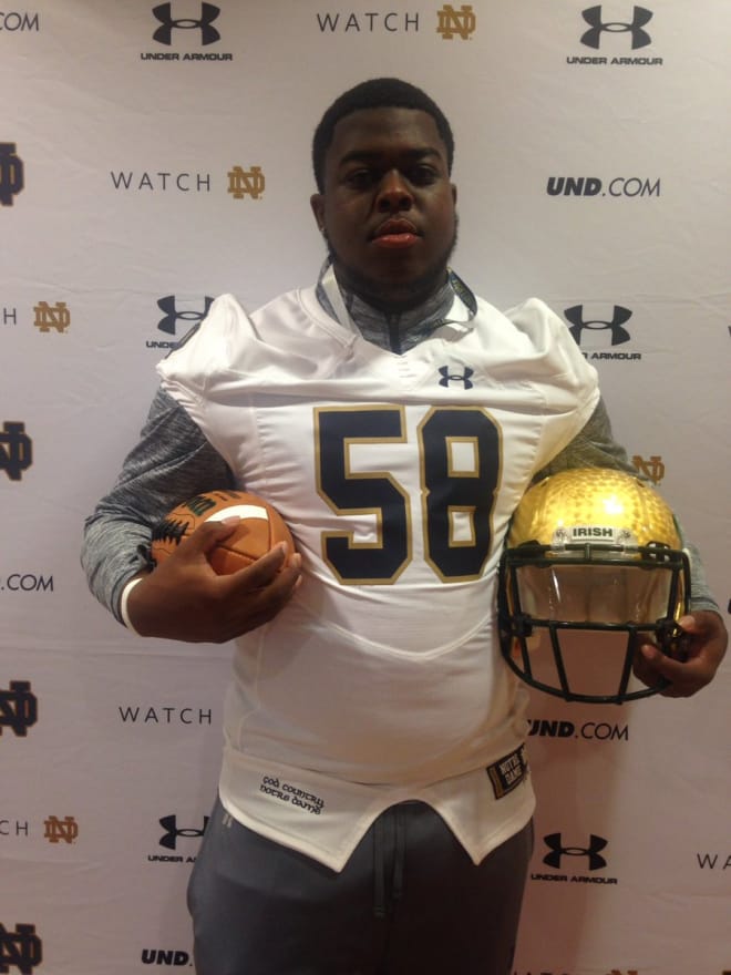 2019 defensive end Tony Register during his visit to Notre Dame 