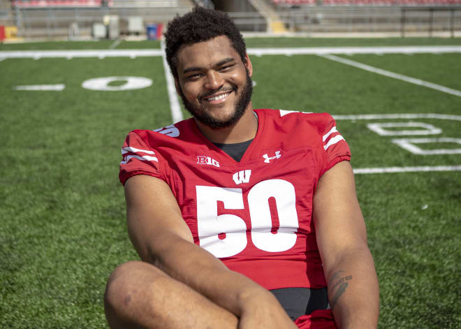 Wisconsin right tackle Logan Brown is fighting for a starting job this fall. 