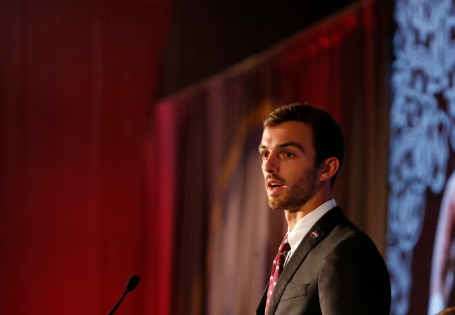 Receiver Austin Williams during his time at the podium at SEC Media Days