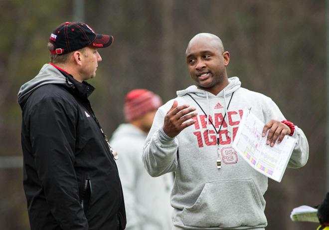 McDonald (right) joined NC State in 2015 after previously being an offensive coordinator at Syracuse.