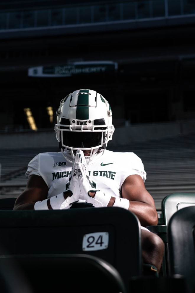 2024 three-star defensive back Reggie Powers III on Michigan State official visit (Photo courtesy of Reggie Powers III/MSU Football)