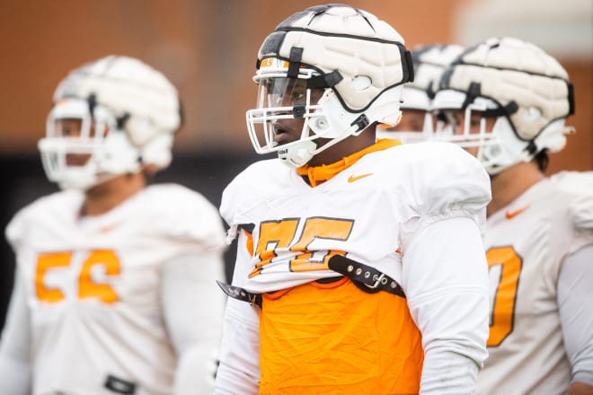 Tennessee offensive lineman John Campbell Jr. (75) during spring football practice on Tuesday, March 28, 2023