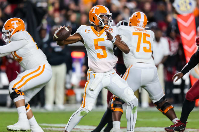 Tennessee quarterback Hendon Hooker looks to pass in the second half against South Carolina. 