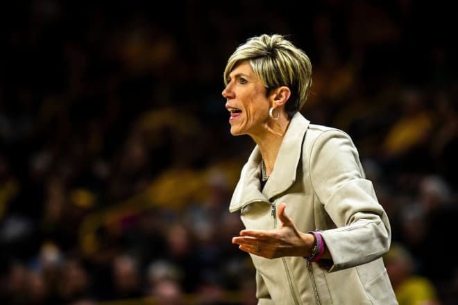 Jan Jensen giving instructions during an Iowa game. 