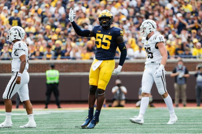 Michigan Wolverines football linebacker David Ojabo notched his first career sack Sept. 11 against Washington.