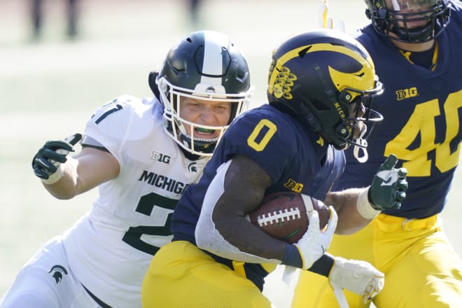 Michigan Wolverines football receiver and return man Giles Jackson had seven catches against the Michigan State Spartans.