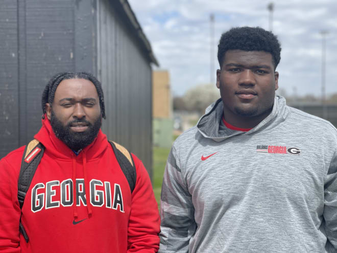 Keithian "Bear" Alexander (right) poses with his guardian Tony Jones (left) at the Under Armour Dallas camp. (Jake Reuse/UGASports.com)