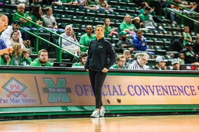 Kim Caldwell during her tenure as Marshall women's basketball head coach.