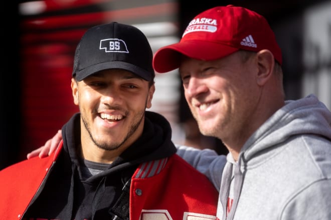 Adrian Martinez and Scott Frost at Nebraska's Senior Day. 