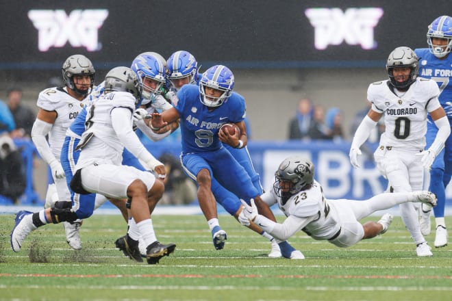 Safety Isaiah Lewis attempts a tackle against Air Force on Sept. 10.