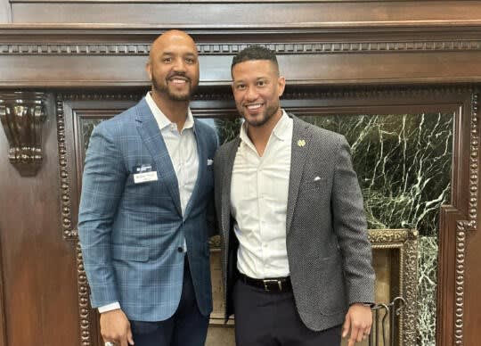 Former Notre Dame record-setting receiver Michael Floyd met Irish head coach Marcus Freeman for the first time in May.