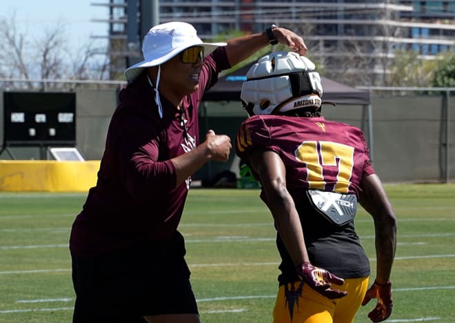ASU's wide receivers coach Hines Ward made his debut on the practice field on Tuesday