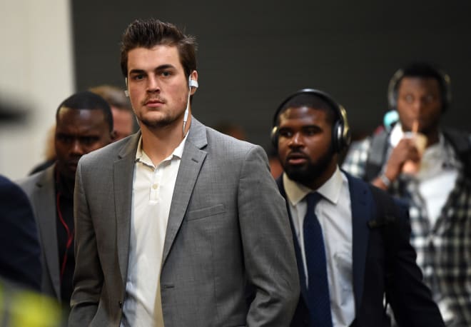 Georgia Bulldogs quarterback Jacob Eason arrives prior to the 2018 CFP national championship college football game at Mercedes-Benz Stadium. Photo Credit: Dale Zanine-USA TODAY Sports