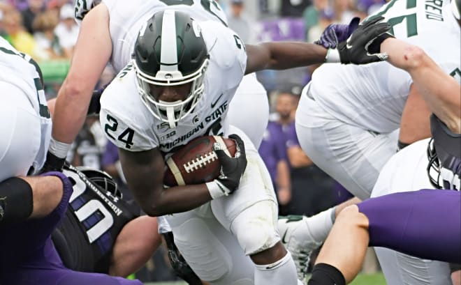 Sophomore RB Elijah Collins rushed for 76 yards in a 31-10 victory at Northwestern last year, but Collins has fallen to third string as part of a struggling Michigan State running attack in 2020.