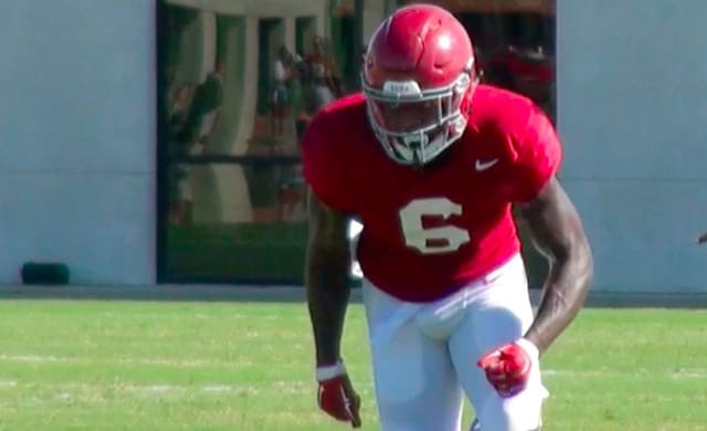 Alabama Strong Safety Hootie Jones goes through a drill on Monday 