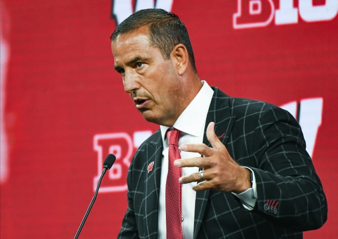 Wisconsin football coach Luke Fickell tells students to arrive on time