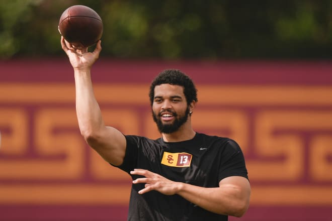 Caleb Williams throws the ball during USC's Pro Day on Wednesday on campus. 