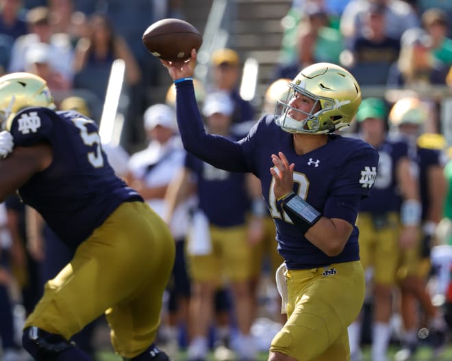 Sophomore quarterback Tyler Buchner attempted 32 passes before being knocked out of the game with a shoulder injury.