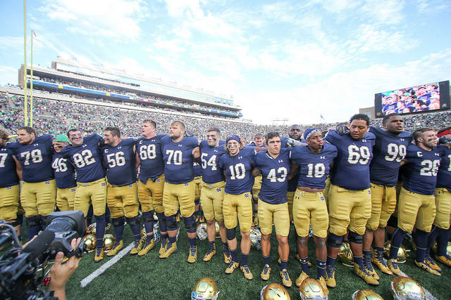 Notre Dame players aim to sing the Alma Mater this Saturday after another home victory, this time versus first-time visitor Georgia.