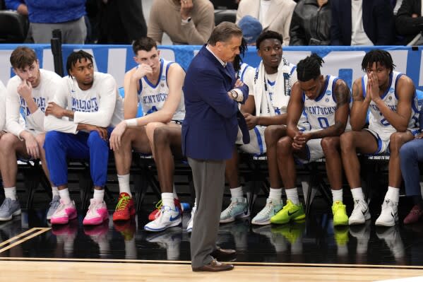 John Calipari in his final coaching minutes at Kentucky (AP/Photo/Gene J. Puskar) 