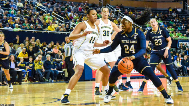 Arike Ogunbowale matched her career high with 32 points at Michigan.