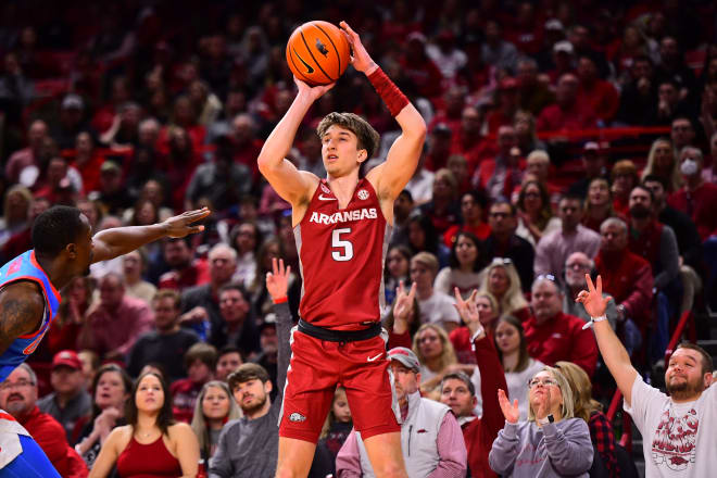 Joseph Pinion scored 13 as Arkansas defeated Ole Miss inside Bud Walton Arena on Saturday.