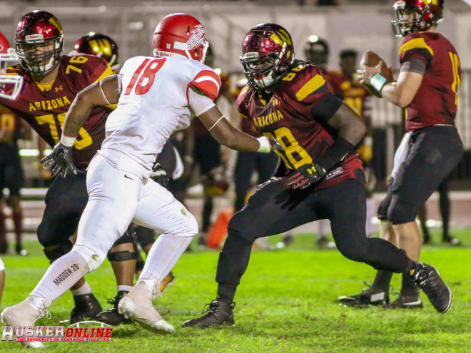 Nebraska offensive line commit Desmond Bland (No. 68) impressed at left tackle for Arizona Western even though it's not his natural position