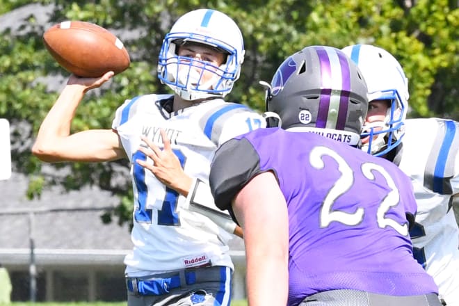 Junior QB Dylan Heine (11) has helped Wynot pass almost every test this season, including its Week 8 honor roll maker against Bloomfield. The Blue Devils will open the Class D-2 playoffs as the No. 3 overall seed.