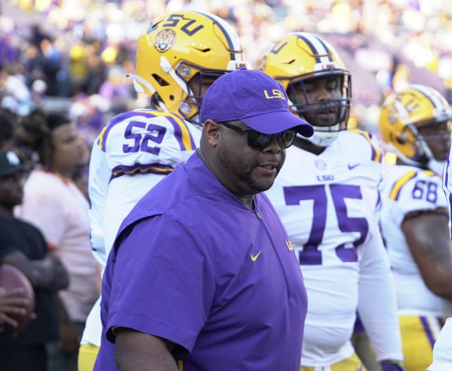 LSU OL coach Brad Davis has put together one of the best OL classes in the country for the Class of 2023. (Photo: Julie Boudwin)