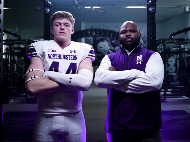 Defensive end Callen Campbell and defensive line coach Christian Smith. Smith was the first P5 coach to scout Campbell in person.