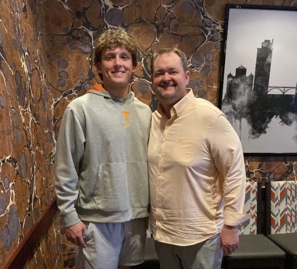 Miles Kitselman and Josh Heupel during a visit to Knoxville.