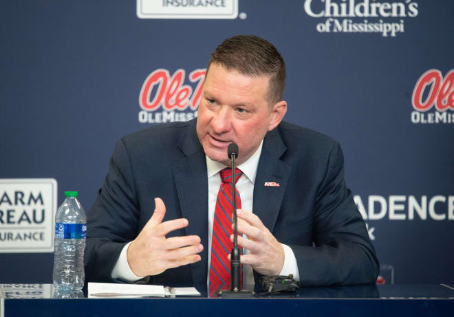 New Ole Miss basketball coach Chris Beard answers questions from media after a welcoming ceremony at the SJB Pavilion at Ole Miss in Oxford, Miss., Tuesday, March 14, 2023. Credit: Barbara Gauntt/Clarion Ledger-USA TODAY NETWORK