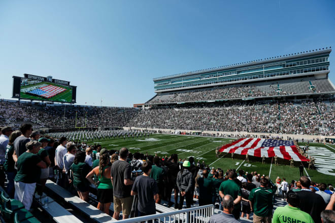 Michigan State honors 9/11 first responders before the Youngstown State game at Spartan Stadium in East Lansing on Saturday, Sept. 11, 2021.