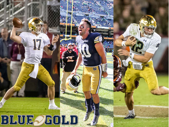 Notre Dame Fighting Irish football quarterbacks Jack Coan, Drew Pyne and Tyler Buchner