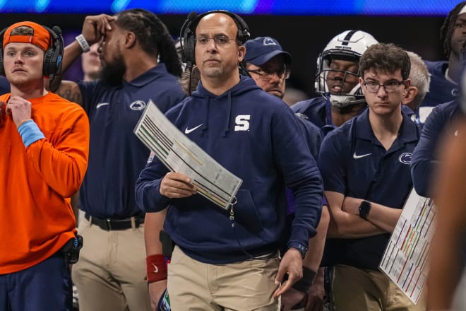 Dec 30, 2023; Atlanta, GA, USA; Penn State Nittany Lions head coach James Franklin on the sidelines against the Mississippi Rebels during the second half at Mercedes-Benz Stadium. Mandatory Credit: Dale Zanine-USA TODAY Sports