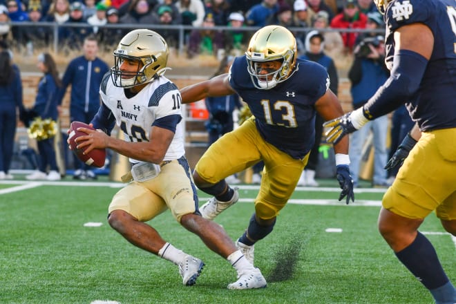 Navy Midshipmen quarterback Malcolm Perry (10) in the second quarter at Notre Dame Stadium on November 16th