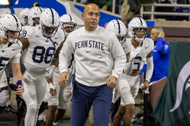 Penn State Nittany Lions head coach James Franklin leads his team to the field to start the second half against the Michigan State Spartans at Ford Field. Mandatory Credit: David Reginek-USA TODAY Sports