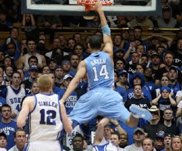 Among the things Danny Green will always be remembered by UNC fans is this dunk at Duke in 2008.