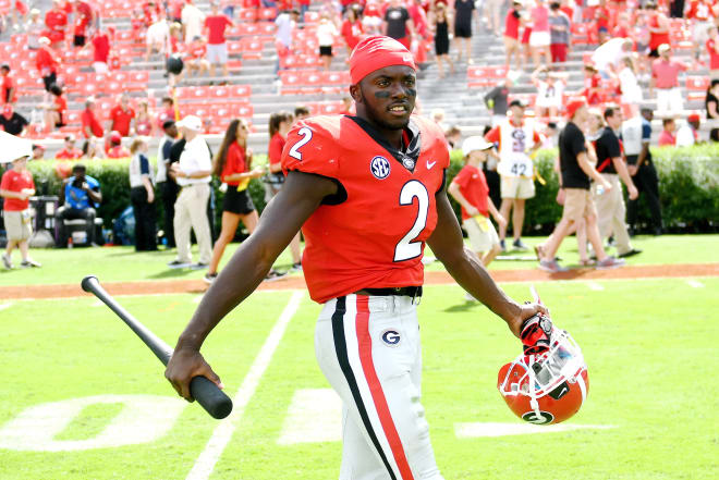 Richard LeCounte is proud of his "hit stick" given out weekly by Mel Tucker.