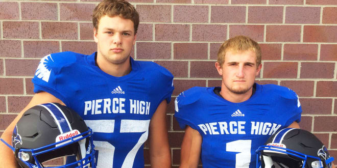 A pair of senior all-district players, Alex Lindsay (57) and Collin Tinker (1) will lead the way for Pierce High football 2017. I just love the "Pierce High" thing, very old school.