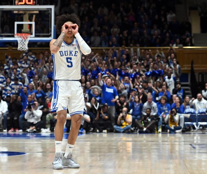 Duke's Tyrese Proctor celebrates after recording an assist in the second half of Saturday's game. 