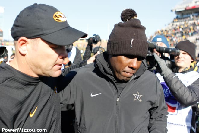 Despite Vanderbilt's 1-5 record, Missouri head coach Barry Odom (left) expects a challenge from the Commodores.