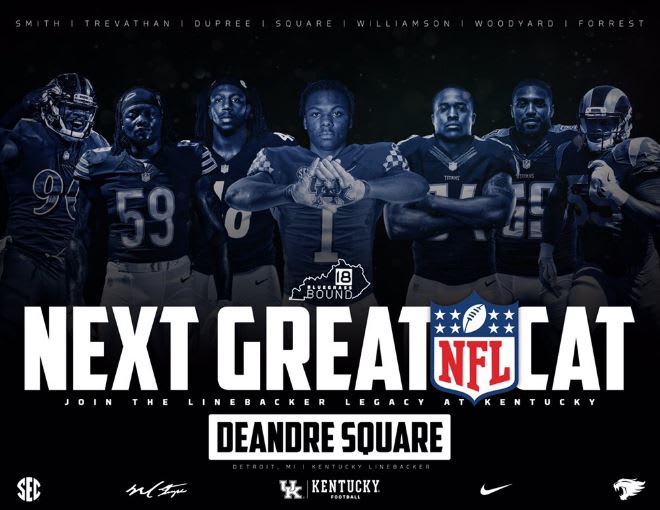 Graphic from UK's football recruiting operation sent to linebacker commitment DeAndre Square, highlighting former Wildcat linebackers in the NFL