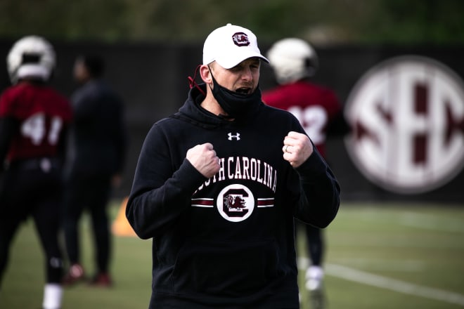 South Carolina Gamecocks offensive coordinator Marcus Satterfield talks  offensive installation, scheme this spring