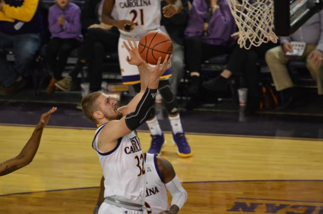 Dimitri Spasojevic and ECU came up on the short end of a 70-65 loss to UConn at the XL Center in Hartford.
