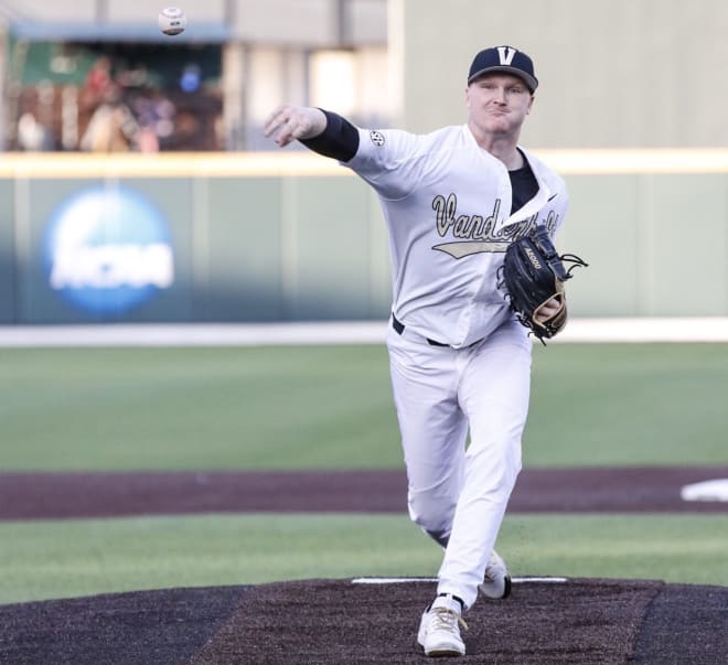 Things fell apart for Vanderbilt's Drake Fellows in the fifth and sixth innings. (Photo by Brent Carden)