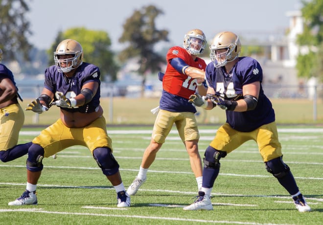 The Notre Dame offensive line was one of the standout groups from Notre Dame's fifth practice of fall camp.