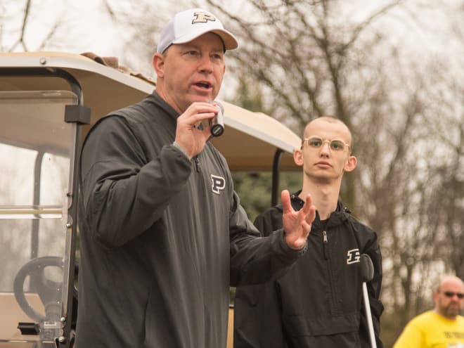 Coach Jeff Brohm with Tyler Trent at the 2018 Purdue Challenge.