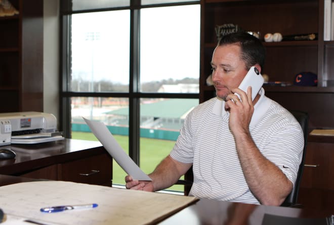 Lee is shown here in his office, which overlooks Doug Kingsmore Stadium, earlier this week.