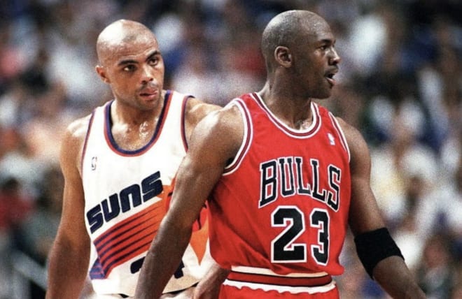 Charles Barkley and Michael Jordan square off in the 1993 NBA FInals